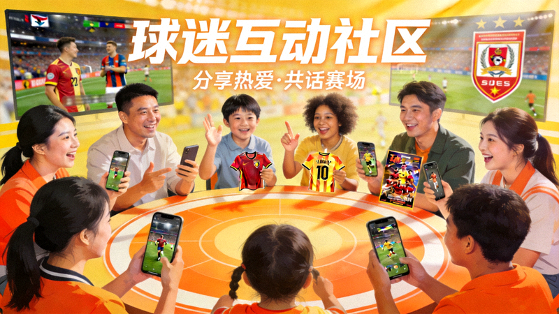 球迷互动社区概念图 - 人群围绕体育话题热烈讨论的场景